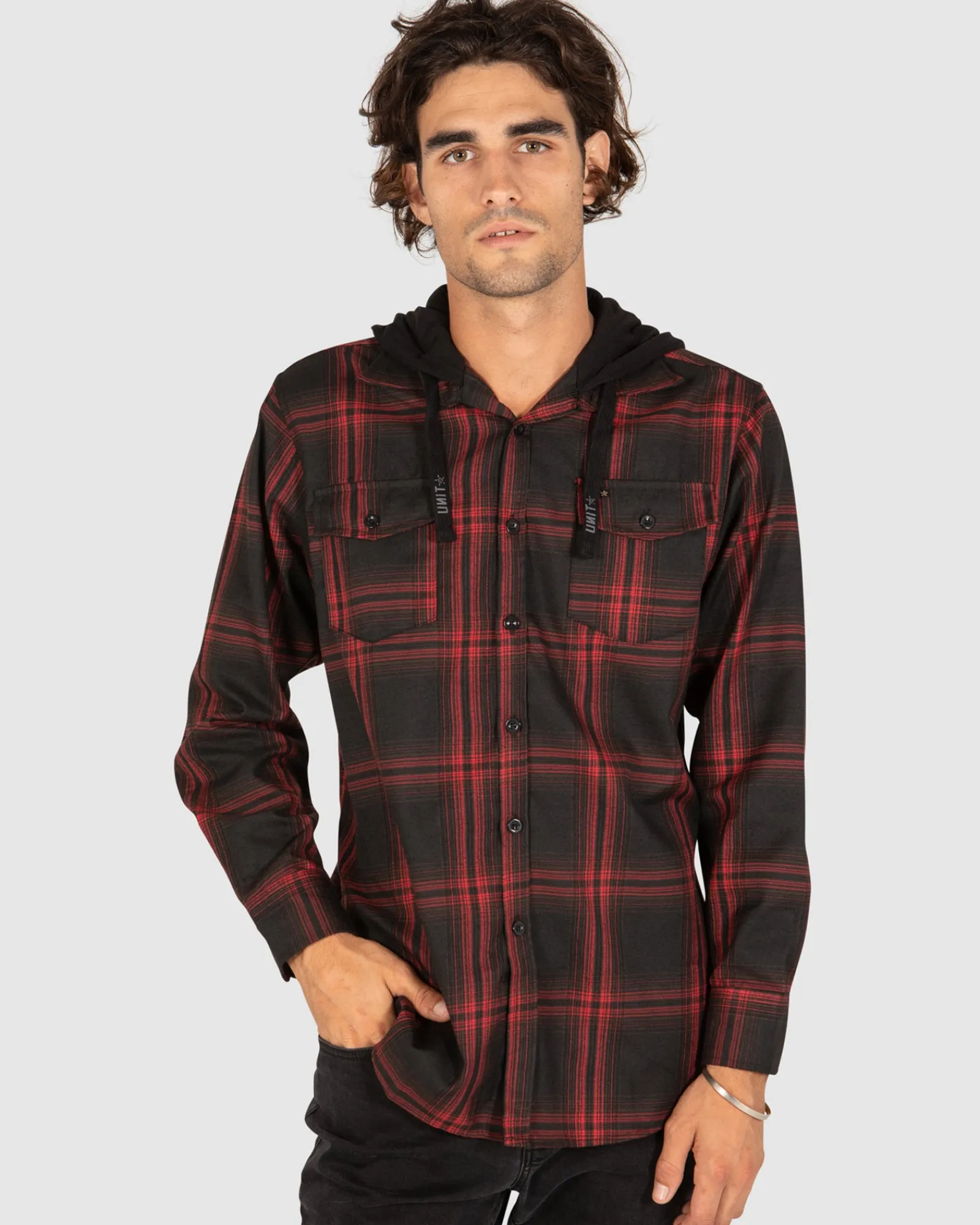 Unit Clothing UNIT Chester Mens Hooded Flannel Shirt Best Sale