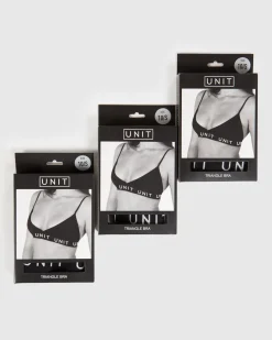 Unit Clothing UNIT Layer Ladies Triangle Bra - 3 Pack BLACK Best Sale